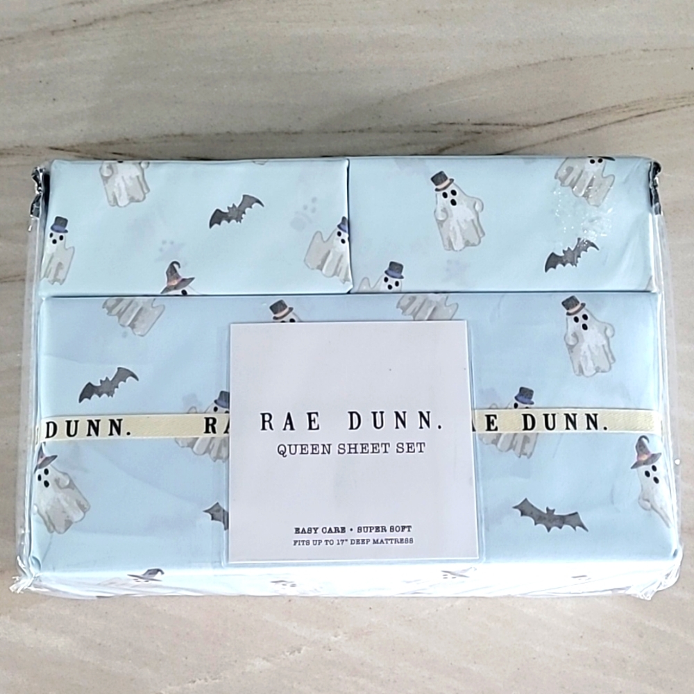 Rae Dunn Ghost and Bat Queen Sheet Set - White and Gray